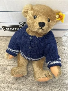 Steiff Jointed Teddy Bear 0155/26 With Navy Blue Sweater 9” With Tag - Picture 1 of 5