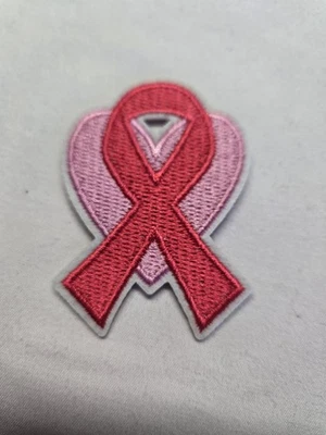 BREAST CANCER Awareness Embroidered Iron on 1.75" Patch Applique 1pc Pink Ribbon - Image 1 of 2