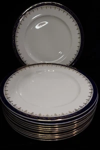 ALFRED MEAKIN ENGLAND BLEA DE RAI GOLD SCROLLS ON COBALT BLUE 11 DINNER PLATES - Picture 1 of 7