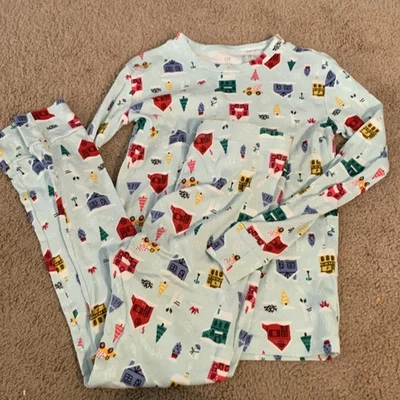 Conjunto de pijama de algodón orgánico Gap Kids niños 12 tejidos largos John PJ’s invierno muñecos de nieve Foto 1 de 4