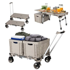 Tavolo da Campeggio Pieghevole 3 in 1 con Ripostiglio,Carrello Camion Piattaforma,Campeggio Flat Truck - Foto 1 di 8