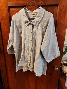 Flachs 100% Leinen minimalistische Oversize Tunika Shirt Jacke Damen Gr. L - Bild 1 von 15