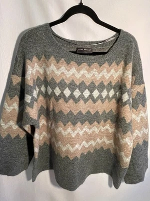 Lane Bryant NWT Bracelet Sleeve Fair Isle Boatneck Sweater Gray Cream Size 18/20 - Image 1 of 4