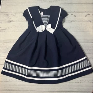 Vestido marinero Bonnie Jean azul marino y blanco a rayas talla 4t - Imagen 1 de 8