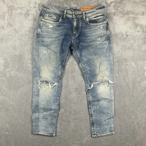 Rookies Jeans Mens W36 L34 Lennon Fit Low Rise Narrow Y2K Blue Denim Ripped - Picture 1 of 11