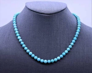 Collar de piedras preciosas Kingman redondo con cuentas turquesa Kingman azul cielo de 6 mm - Imagen 1 de 10