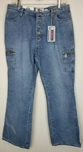 NWT Arizona Jeans Girls Size 13 BUTTON FLY Boot Cut CARGO JEANS W32" L31.5" - Picture 1 of 6