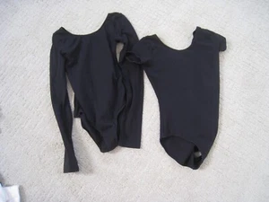 2 Bloch Girls Size 14 Short and Long Sleeve Black Leotards Tap Dance Ballet - Picture 1 of 2