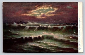Rough Seas A Threatening Sunrise Off Eastbourne Oilette Tuck's Postcard c.1904 - Picture 1 of 2