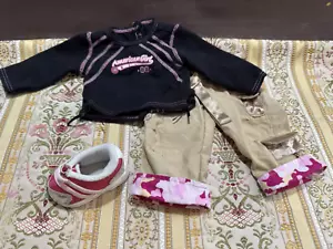 American Girl glitzerndes Sport Outfit Schuh für 18" Puppe SET rosa Tarnmuster schwarzes Shirt - Bild 1 von 12