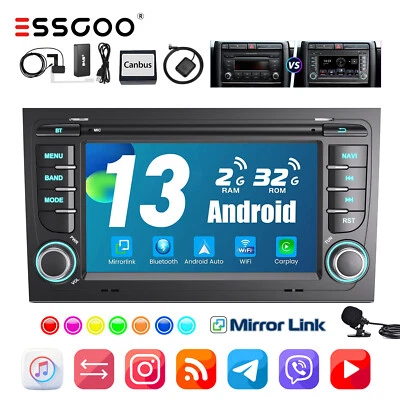 7" Carplay Android 13 2+32G Autoradio GPS NAV DAB+ FM BT Für Audi A4 S4 RS4 B6/7 - Bild 1 von 4