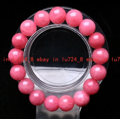 Brazalete Natural 8/10/12mm Rosa Rodocrosita Hielo Redondo Piedras Preciosas Cuentas 7.5" Foto 1 de 4