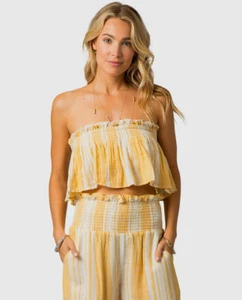 Rip Curl Seaside Stripe Tube Top Women's Bandeau Gold Yellow Medium M - GSHNA9 - Picture 1 of 4
