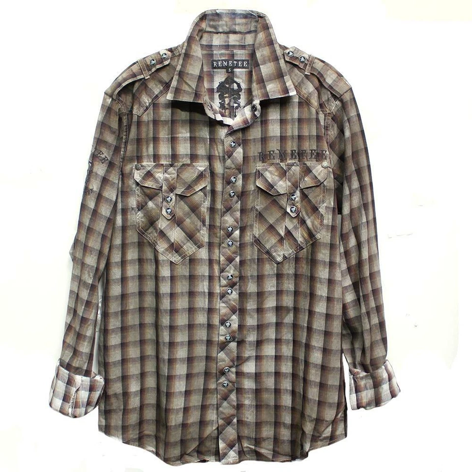 Nueva Camisa a Presión REMETEE Para Hombre Western Pearl Marrón Cruz a Cuadros - Súper Precio Foto 1 de 3