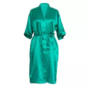 Green Sexy Satin Kimono Robe - Silk robe, Lightweight Silky Bathrobe -LARGE - Picture 1 of 6