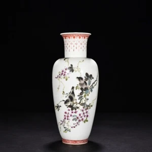 10.2" old antique cultural revolution dynasty porcelain flower bird pattern vase - Picture 1 of 9
