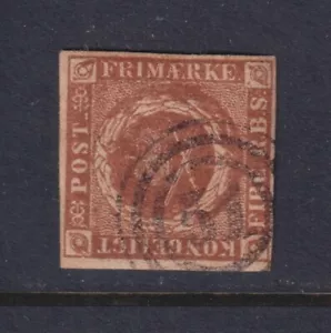 Denmark Scott 2b Used 1851 4rs Royal Emblems Imperf 51 Odense 3-Ring Cancel - Picture 1 of 2