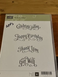 Stampin' Up! Perfectly Penned Stamp Set 4 Rubber Cling Get Well Birthday - Picture 1 of 4