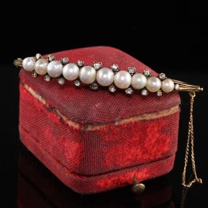 Antique Victorian 18K Yellow Gold Natural Pearl Rose Cut Diamond Bangle - Bild 1 von 6