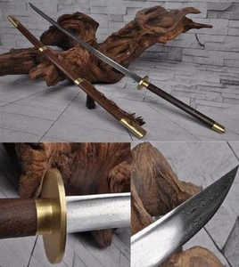 Boutique Chinesisch MiaoDao Schwert Katana scharf Damaststahl Klinge Messing Beschläge - Bild 1 von 9
