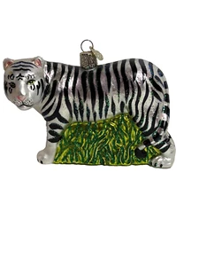 Alte Welt Weihnachtsschmuck weißer Tiger mit schwarzen Streifen mundgeblasenes Glas - Bild 1 von 7