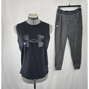 Women's Athletic Under Armour Set American Flag Tank & Joggers Black Gray SZ XS - Picture 1 of 9