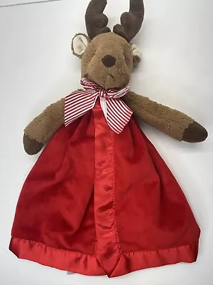 Bearington Baby Red Security Blanket Lovey Christmas Reindeer Satin 18 Inch - Image 1 of 4