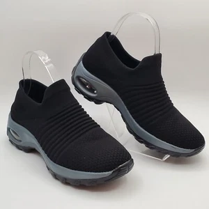 STQ Shoes Womens 7.5 Black Knit Sock Fit Comfort Air Cushion Memory Foam Work - Picture 1 of 12