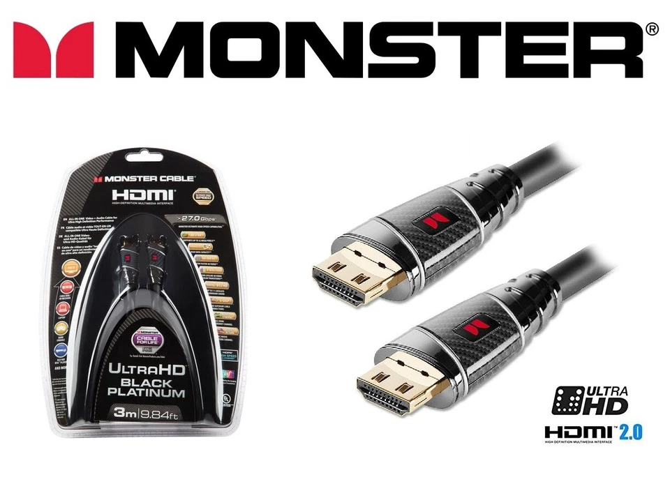 Monster 8K x 4K UltraHD HDR HDMI Cable Black Platinum Ultimate 27 Gbps 5ft 1.5m - Image 1 of 4