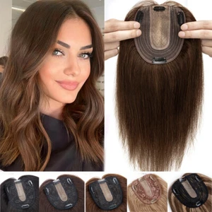 Remy Echthaar Clip In Damen Topper Toupet Haar Extensions Haarteil Seide Base DE - Bild 1 von 53