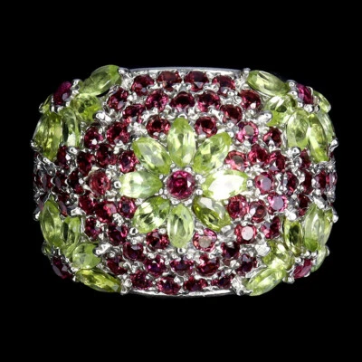 Anillo de plata de ley 925 marquesa peridoto rodolita piedras preciosas joyería talla 8,5 Foto 1 de 4