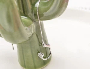 S925 Sterling Silver Heart Ear Threader Chain Thread Cuff  SINGLE Earring A1263 - Picture 1 of 7