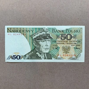 Polonia 50 zlotych banconota 1988 valuta polacca carta moneta aquila - Foto 1 di 3