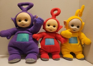 Vintage 1998 Teletubbies Plüsch Menge 3 Gummi Gesicht 12 Zoll mit Soundboxen. - Bild 1 von 10