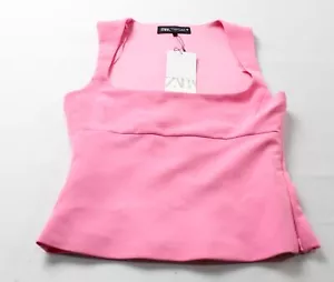 Zara Women's Solid Fitted Square Neck Sleeveless Tank Top EJ3 Pink Size XS NWT - Picture 1 of 3
