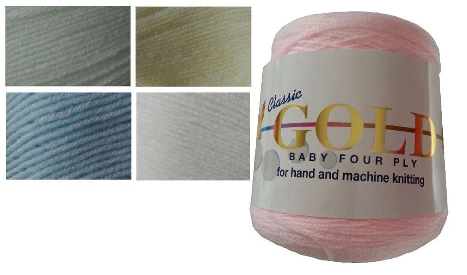 Baby Wool, 4 Ply Cone Hand Or Machine Knitting Yarn ,Woolcraft Gold 400g Cone