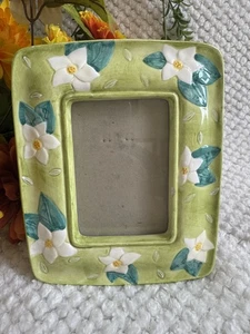 Vintage 1995 Terragrafics Keramik Bilderrahmen Grün Floral 3D Jasmin Blumen  - Bild 1 von 7