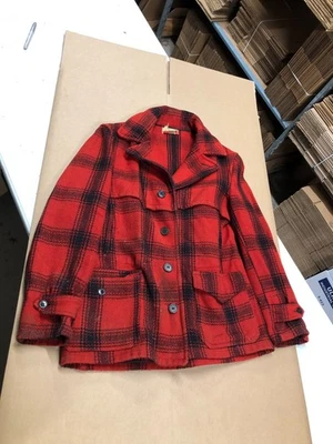 Vintage 50s THE BAY Sportswear Red Black Plaid Jacket ~ Wool Green Bay WI - Image 1 of 4