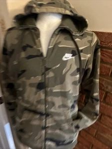 Nike Hoodie Zip Jacket Track Sweatshirt Green Camo White Logo M 42 Ch VGC - Picture 1 of 9