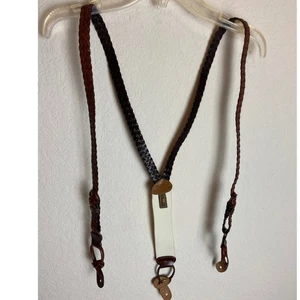 Mens Trafalgar Braided Leather Suspenders Brown Cream Y Back Button - Bild 1 von 7