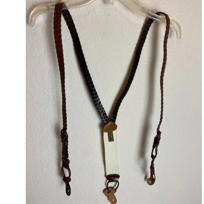 Tirantes de cuero trenzado Trafalgar para hombre marrón crema botón trasero en Y Foto 1 de 4