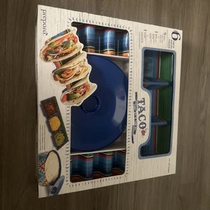 6 Piece Taco Tuesday Set 4 Taco Holders Tortilla Warmer Multi Section Tray - Picture 1 of 7