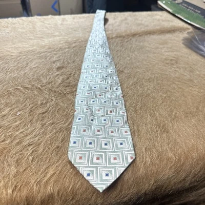 CORBATA ADOLFO GOLD VINTAGE PARA HOMBRE TODA SEDA VERDE CLARO GEOMÉTRICA Foto 1 de 4