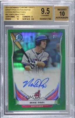 2014 Bowman Draft Chrome Pick Green Refractor /99 Mike Papi BGS 9.5 Auto - Image 1 of 2