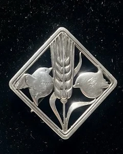 Vtg Antique Georg Jensen #250 Sterling Silver Brooch Birds W/ Wheat Stalk Pin - Picture 1 of 4