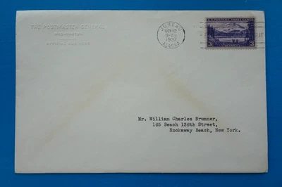 Farley FDC 800 Mt McKinley Alaska 1937 SIGNED Official Postmaster Stationery - Image 1 of 4