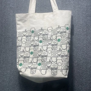 Starbucks Siren Latte Canvas Tote Bag Beige Green 15x15 Hawaii Print Rubber Line - Picture 1 of 10