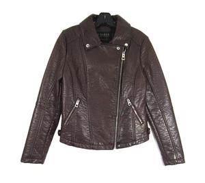 Guess Vegan Leather Wine Red Brown Oxblood SOFT Moto Jacket Women MD Cafe Racer - Picture 1 of 12