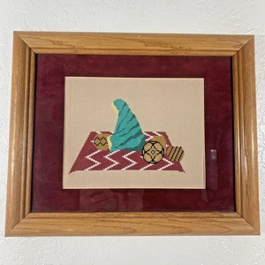Fertig Kreuzstich Südwest Design Frau auf Teppich Webkörbe gerahmte Kunst - Bild 1 von 7