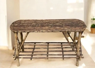 Mesa de entrada rústica de arte popular vintage Adirondack ramita y rama mesa de álamo Foto 1 de 4